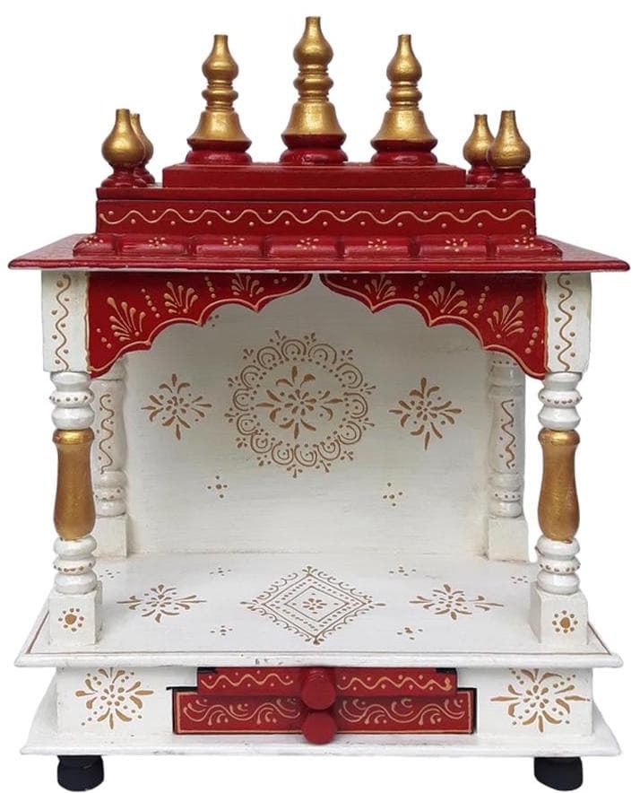 Wooden Mandir Temple In Wine Red and White Colour!