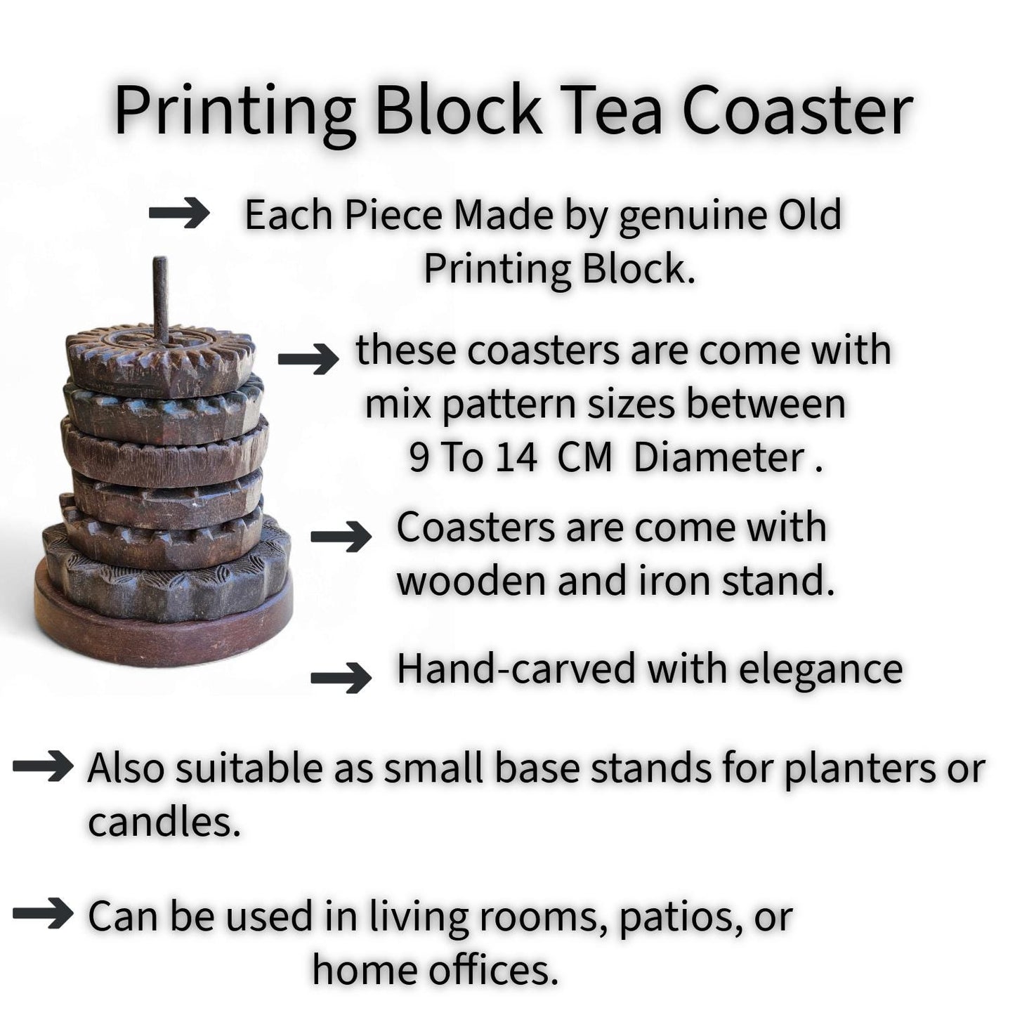 Wooden Round Tea Coaster Set, Old
