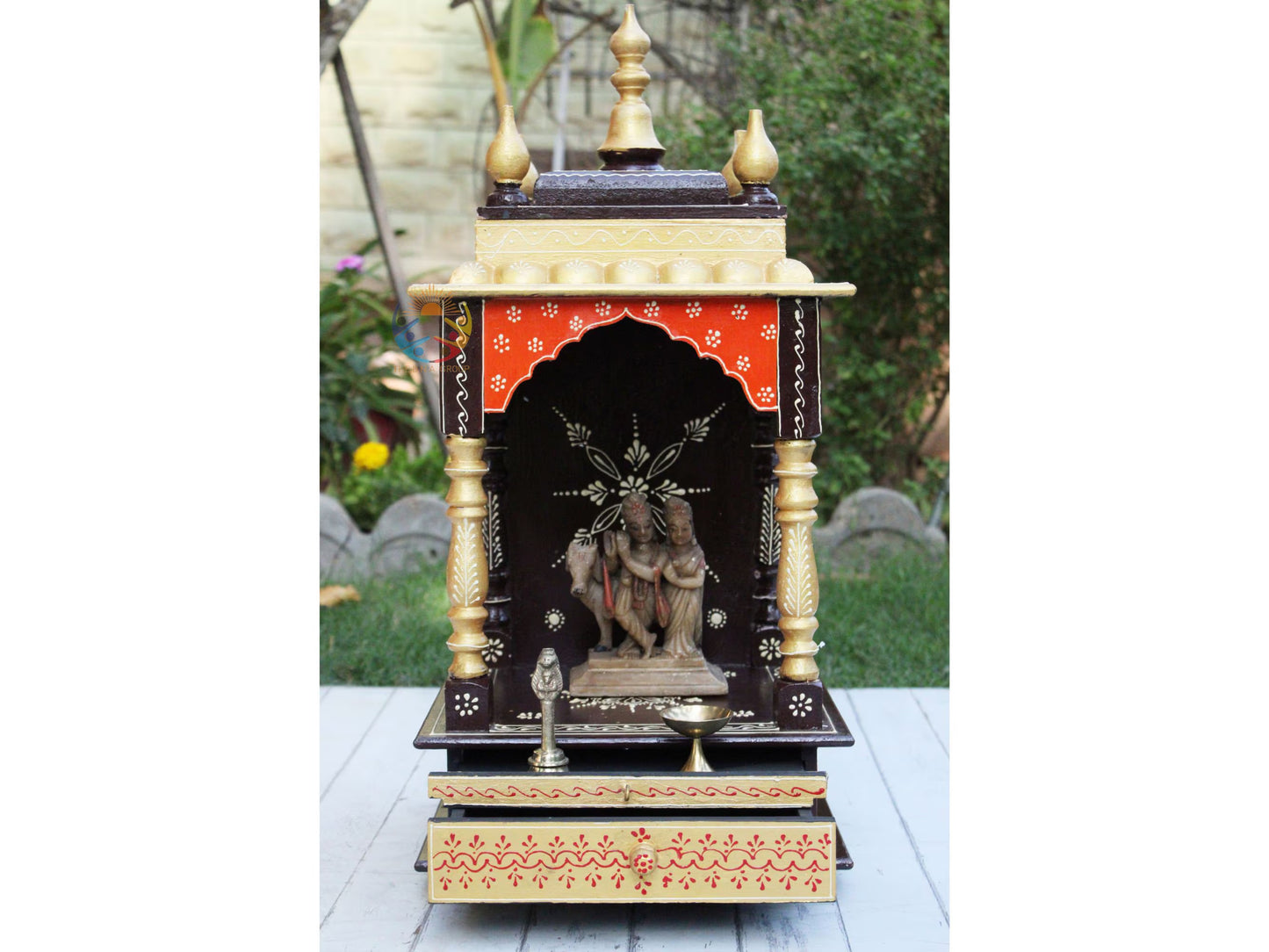 Designer Pooja Mandir with Painted Drawers