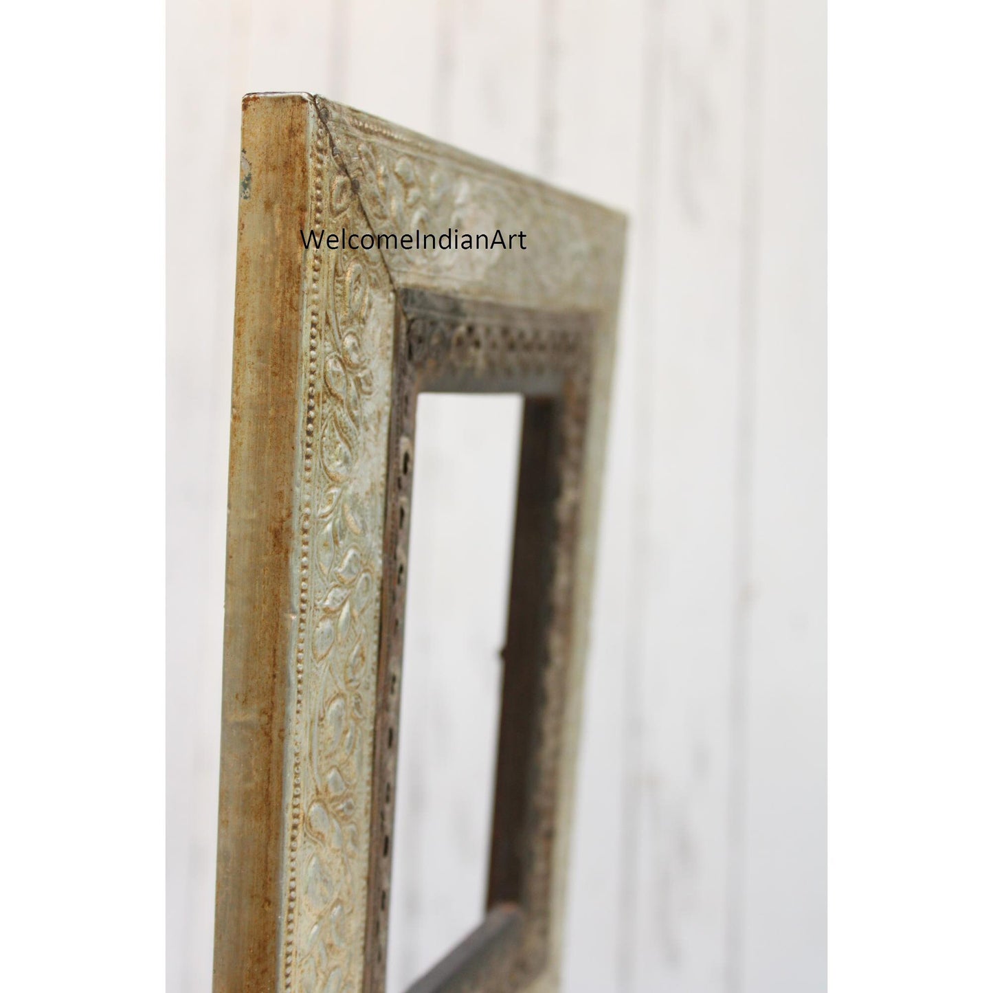 Bilderrahmen aus Holz, Wanddekoration für Zuhause, rustikale Vintage-Rahmen, Fotorahmen, Jharokha aus Holz und Metall, Bilderdekoration aus Holz