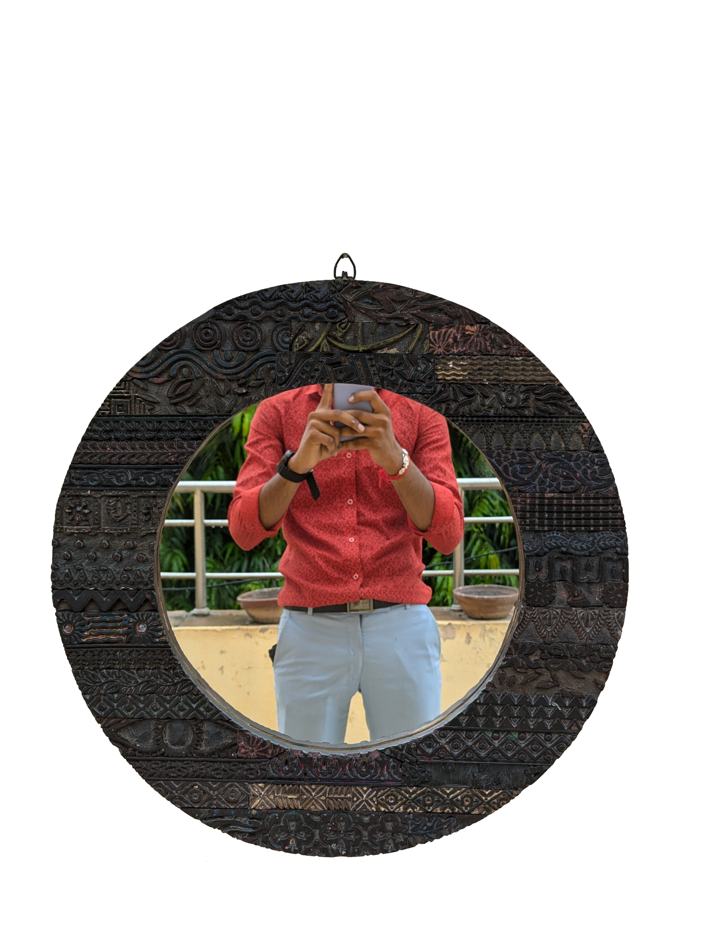 Handcrafted wooden round mirror for home and office wall hanging decoration, classy and stylish wall mounted gift idea