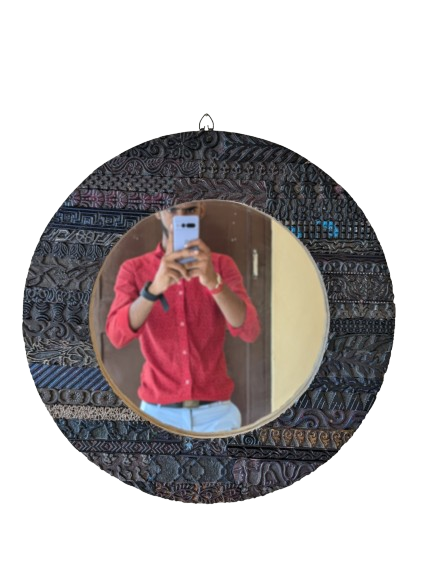 Handcrafted wooden round mirror for home and office wall hanging decoration, classy and stylish wall mounted gift idea