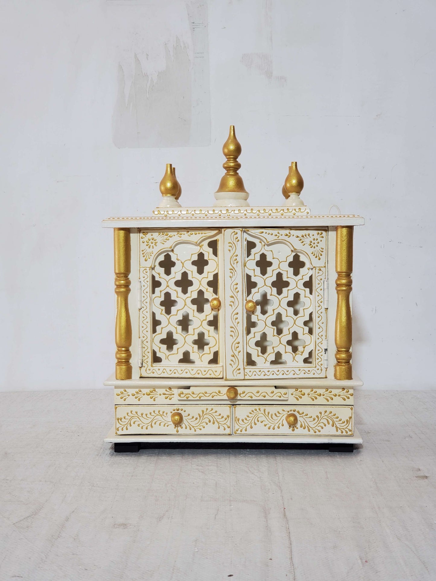 Handcrafted Red Wooden Temple with Drawers