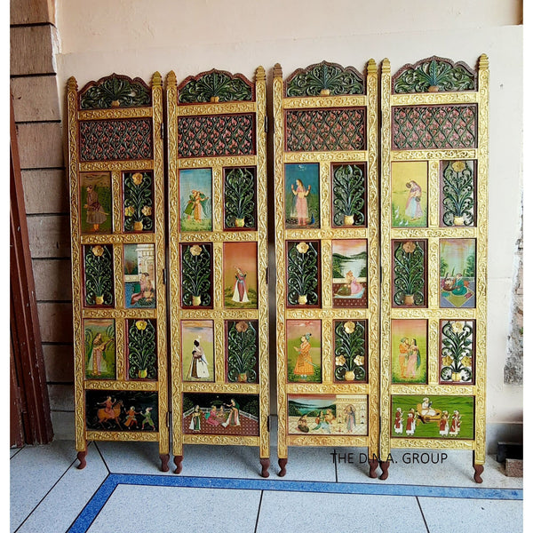 4 Panels Folding Room Divider Real Gold