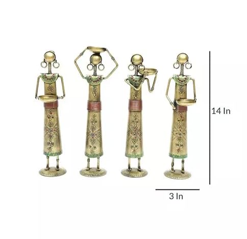 Iron T light Candle Holder Set of 4 Tribal Lady showpieces Ladies Doll Figurine Statue Decorative Items Show Pieces for Home Decor Stylish Living Room