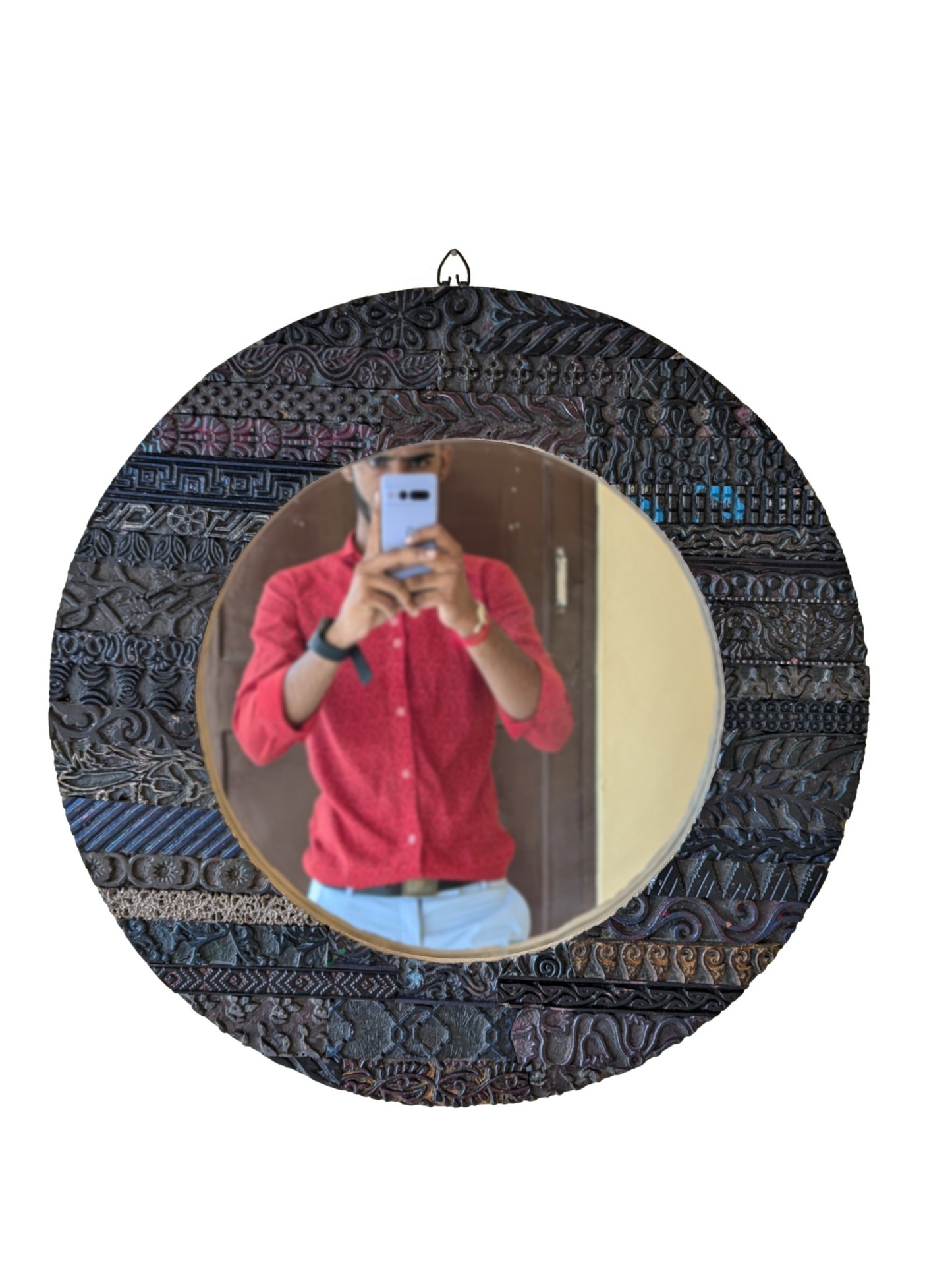 Handcrafted wooden round mirror for home and office wall hanging decoration, classy and stylish wall mounted gift idea