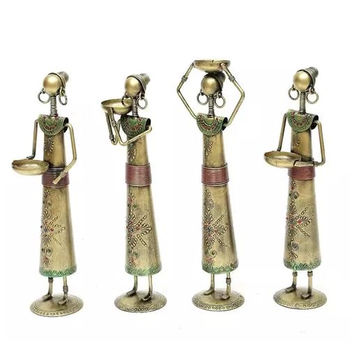 Iron T light Candle Holder Set of 4 Tribal Lady showpieces Ladies Doll Figurine Statue Decorative Items Show Pieces for Home Decor Stylish Living Room