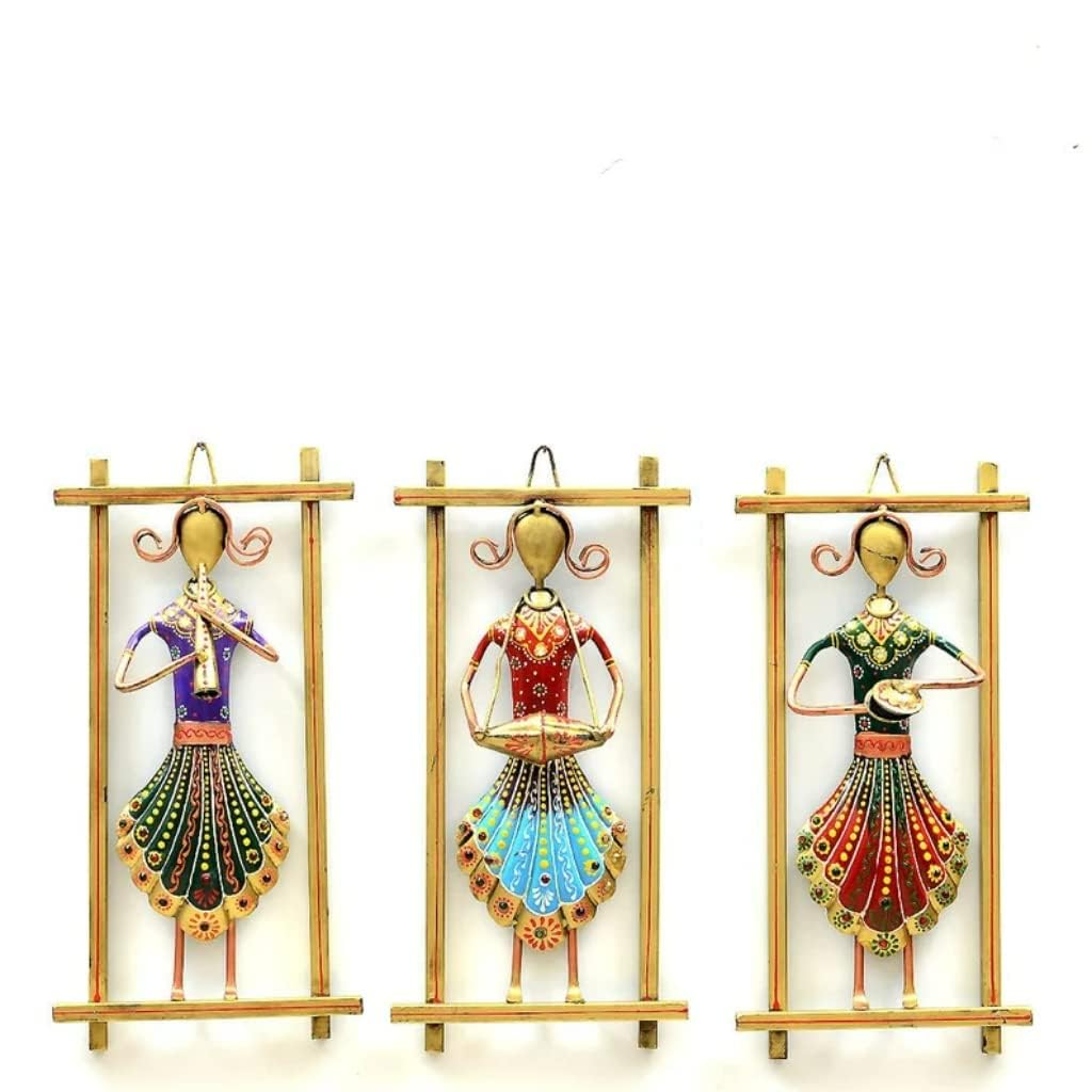 THE D.N.A. GROUP Iron Handmade Rajasthani Musician Set For Home Decor Metal Wall Hanging Luxury Style Indian handicrafts Set Of 3