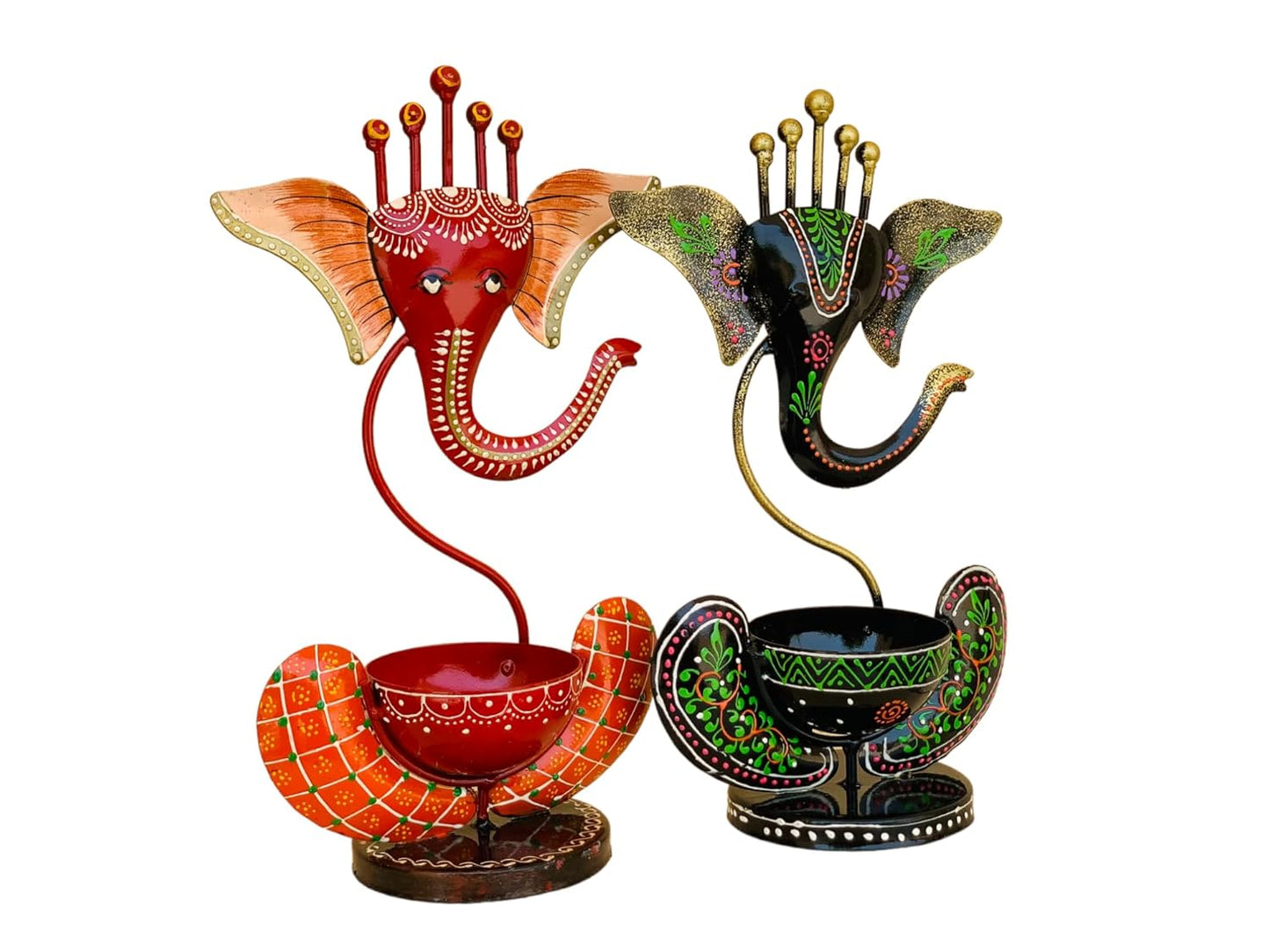 black and red tea light ganesha candle holder for unique decorative showpieces idea and decoration items.