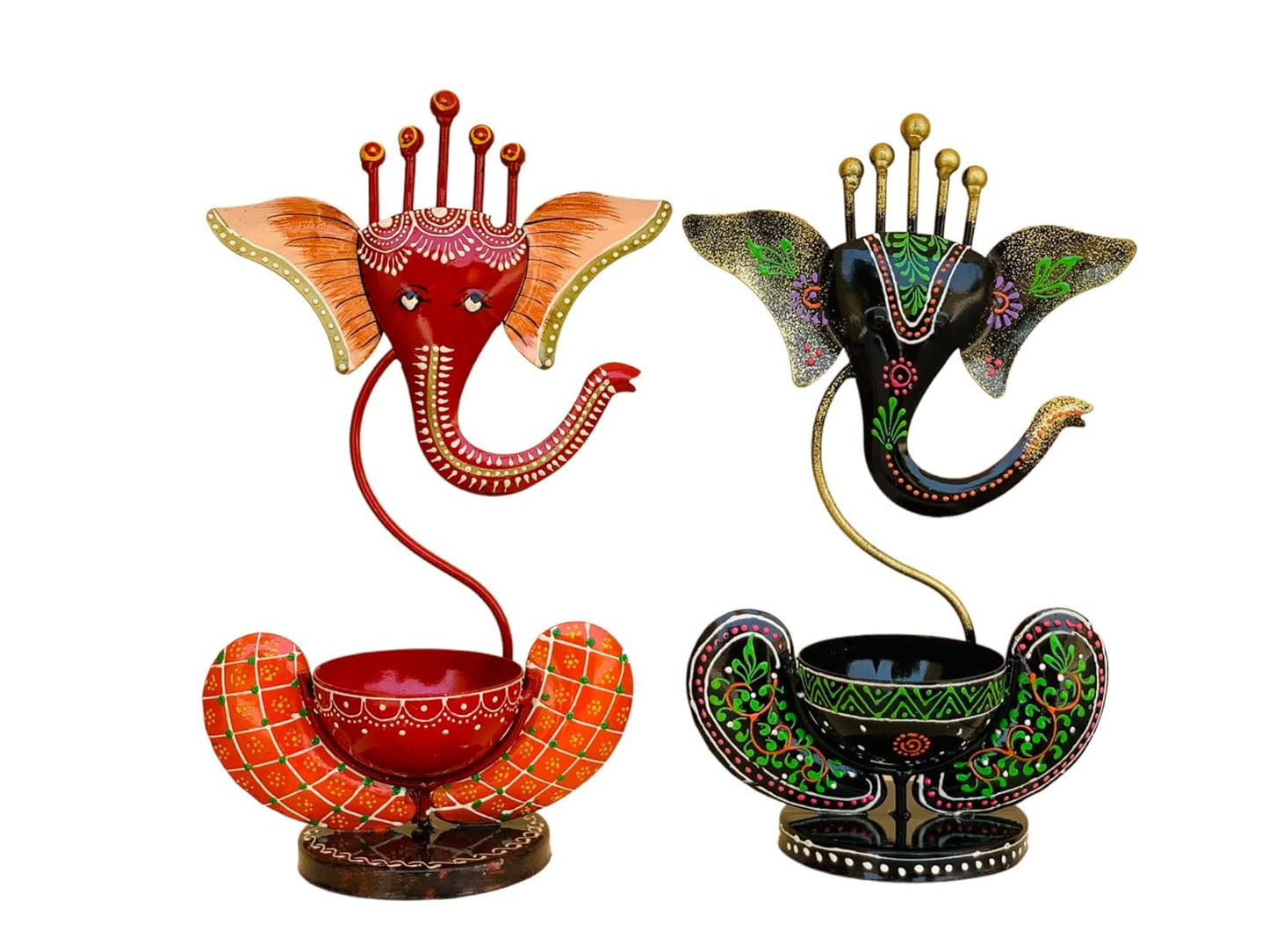 black and red tea light ganesha candle holder for unique decorative showpieces idea and decoration items.