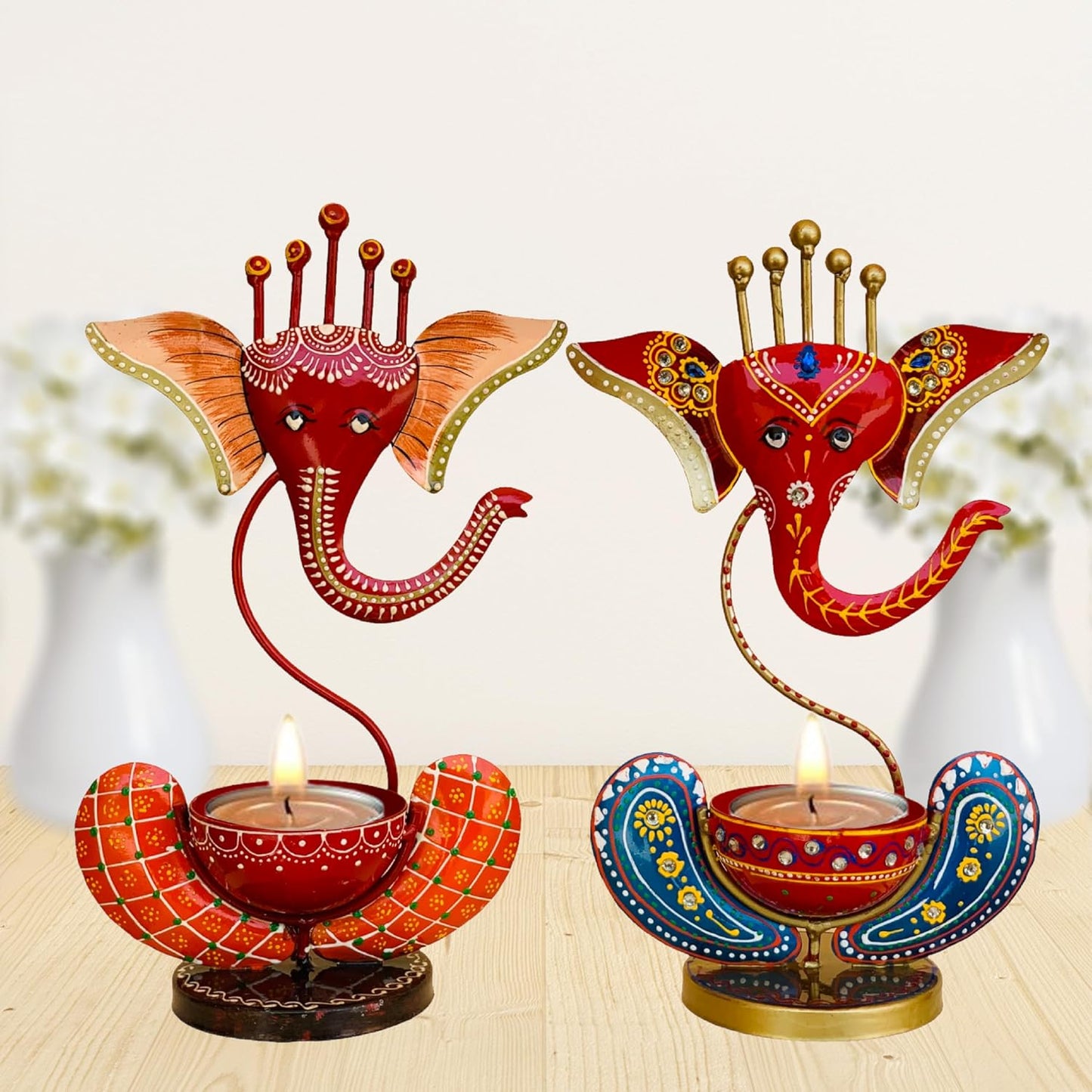 black and red tea light ganesha candle holder for unique decorative showpieces idea and decoration items.