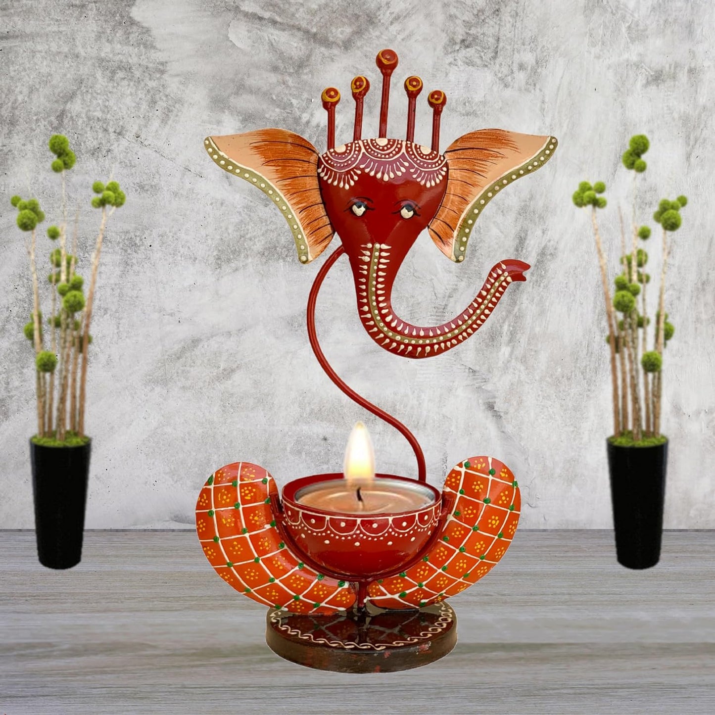 black and red tea light ganesha candle holder for unique decorative showpieces idea and decoration items.