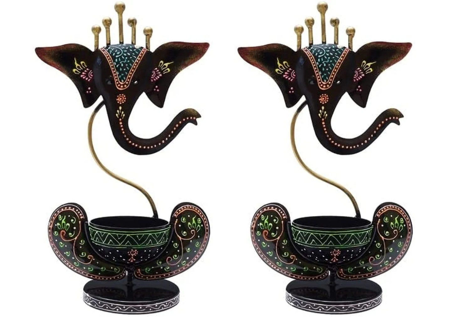 THE D.N.A. GROUP Iron Black Ganesh T-Light Candle Holder Set Of 2, Ganesha Stand, Iron Ganesha Table Home Decor , Corporate Gift , Pooja Room Decor