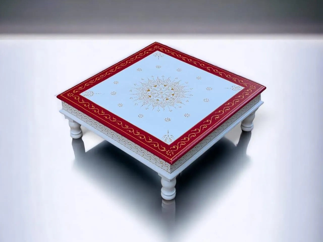 Handmade Chowki – Wooden Bajot with Ethnic Art