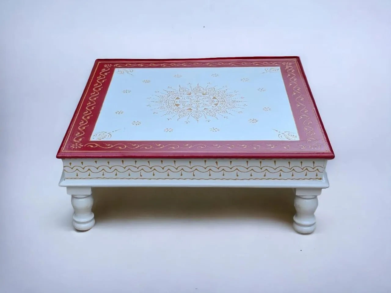 Handmade Chowki – Wooden Bajot with Ethnic Art