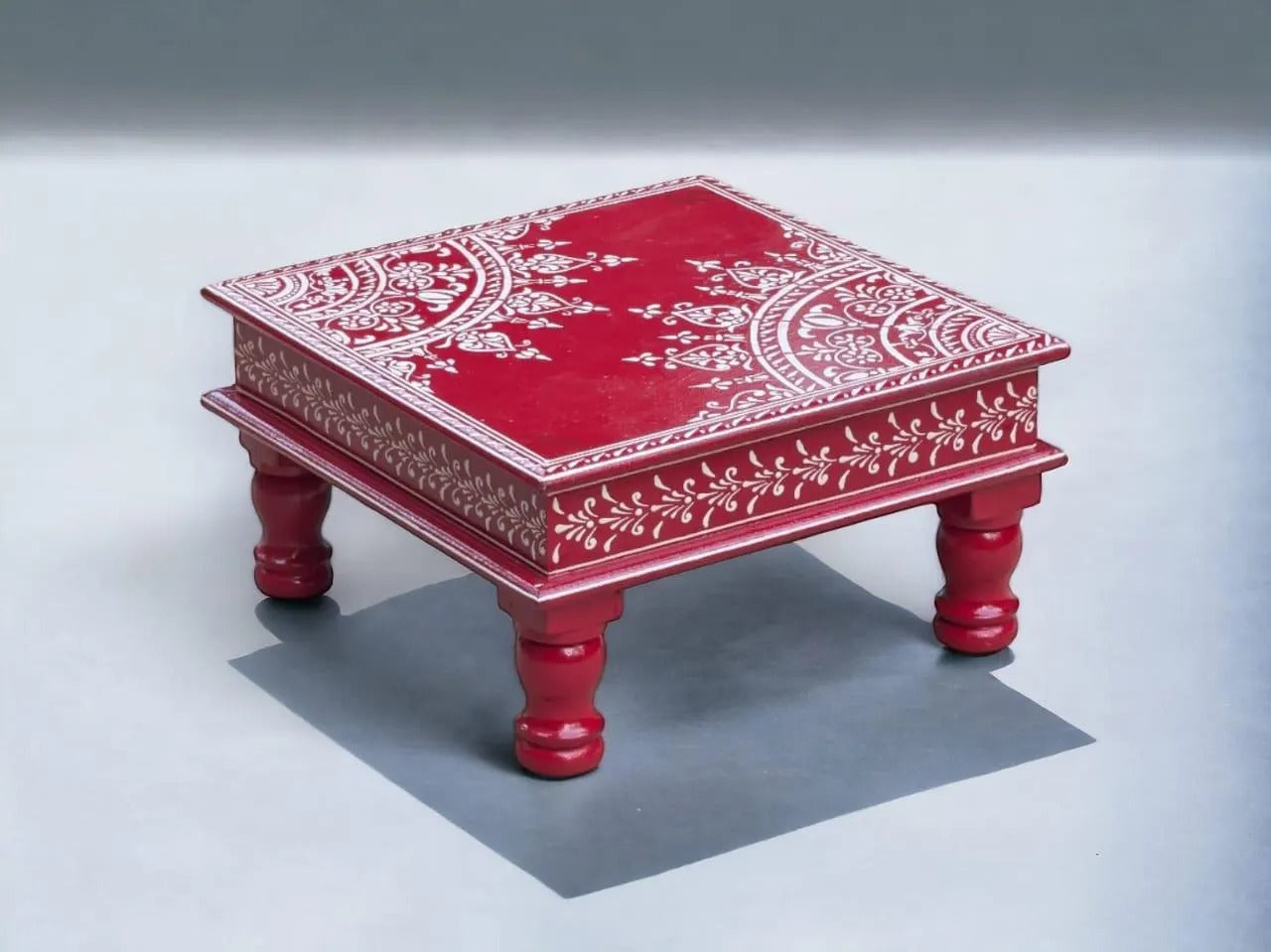 Handmade Chowki – Wooden Bajot with Ethnic Art