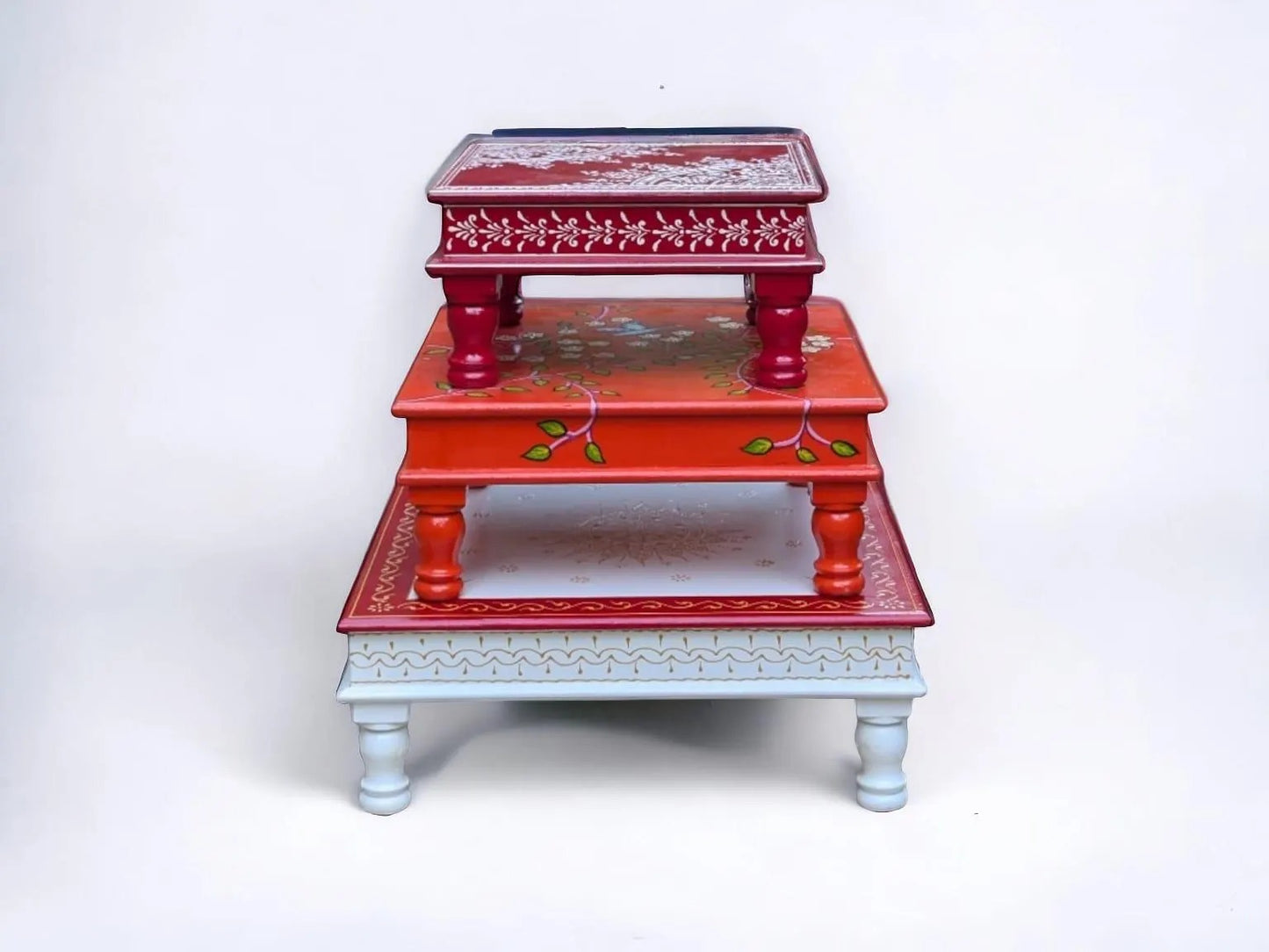 Handmade Chowki – Wooden Bajot with Ethnic Art