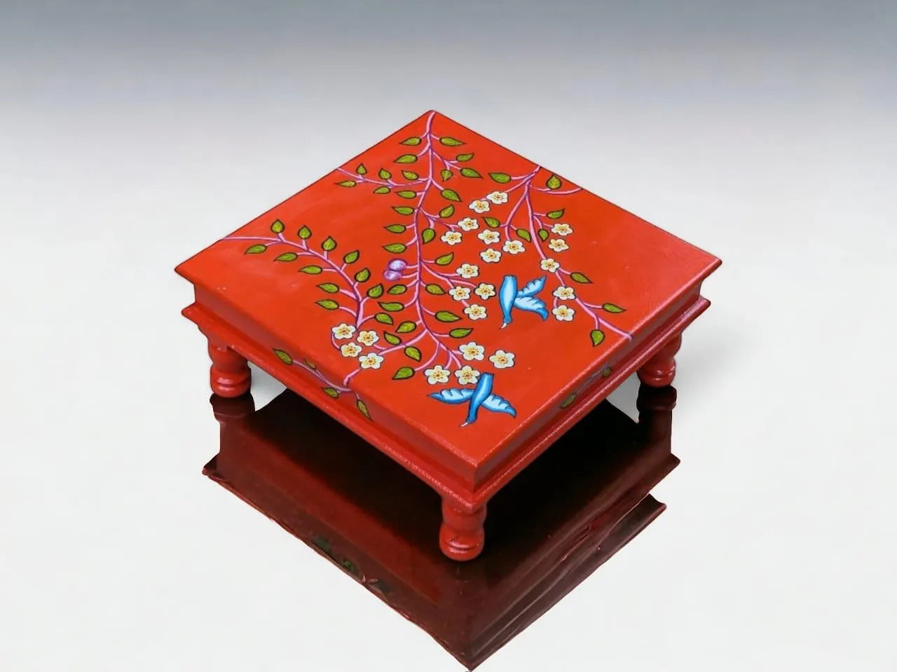 Handmade Chowki – Wooden Bajot with Ethnic Art