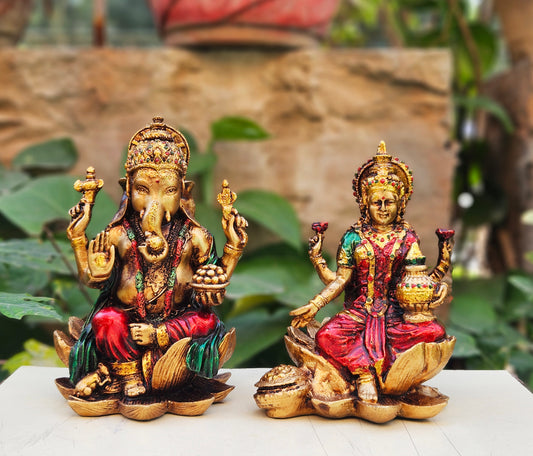 Ganesh Laxmi Idol Set for Home Temple | Antique Finish Handmade Decorative Statue – Indian Craft Store