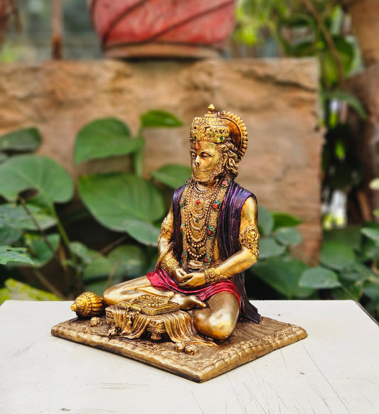 Divine Lord Hanuman Idol | Antique Brass Finish | Meditating Hanuman Statue for Home Temple & Decor – Indian Craft Store
