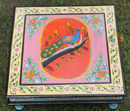 Indian Wooden Hand Painted Chowki / Bajot Set of 3