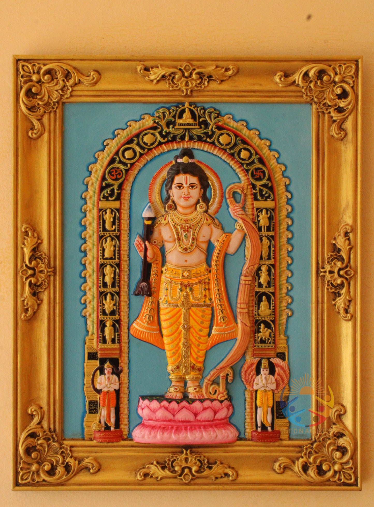 Balak Ram Five Years Murti Shree Ram Lalla Statue for Temple Hand Painted 3D Carving Frame Ayodhya The idol of Lord Ram 12 Avatar 46 x 59 CM