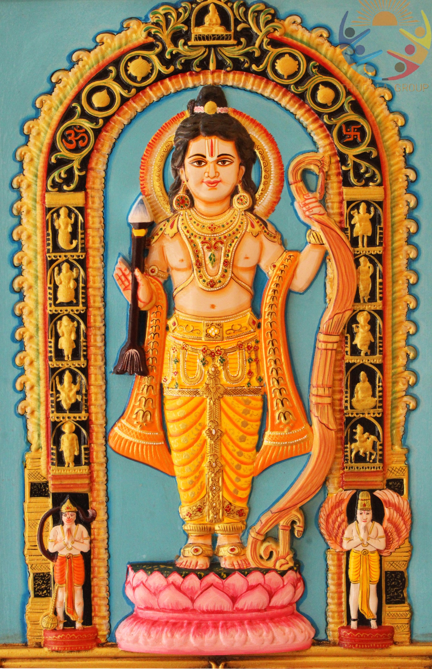 Balak Ram Five Years Murti Shree Ram Lalla Statue for Temple Hand Painted 3D Carving Frame Ayodhya The idol of Lord Ram 12 Avatar 46 x 59 CM