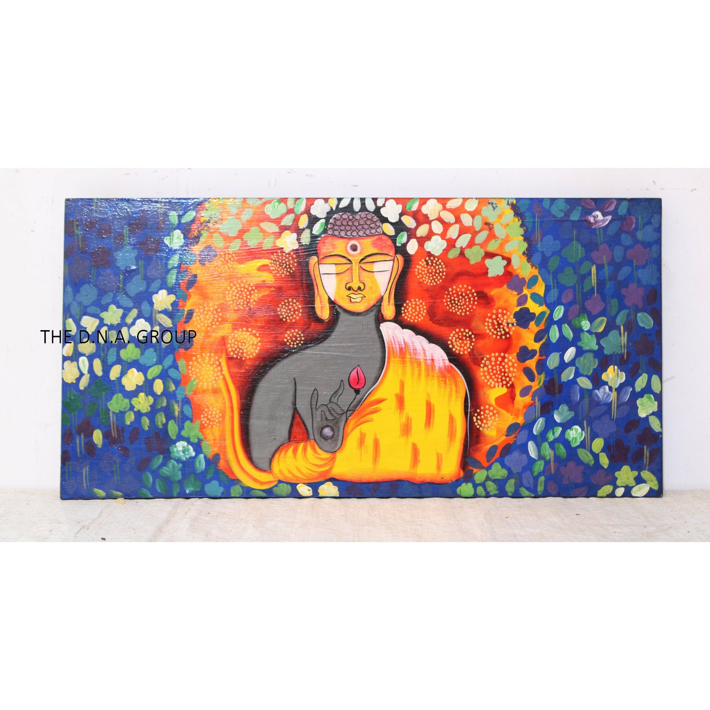 Multicolor Wooden Meditation Buddha Wall Mounted Panels Hand Painted Wall Hanging Decorations