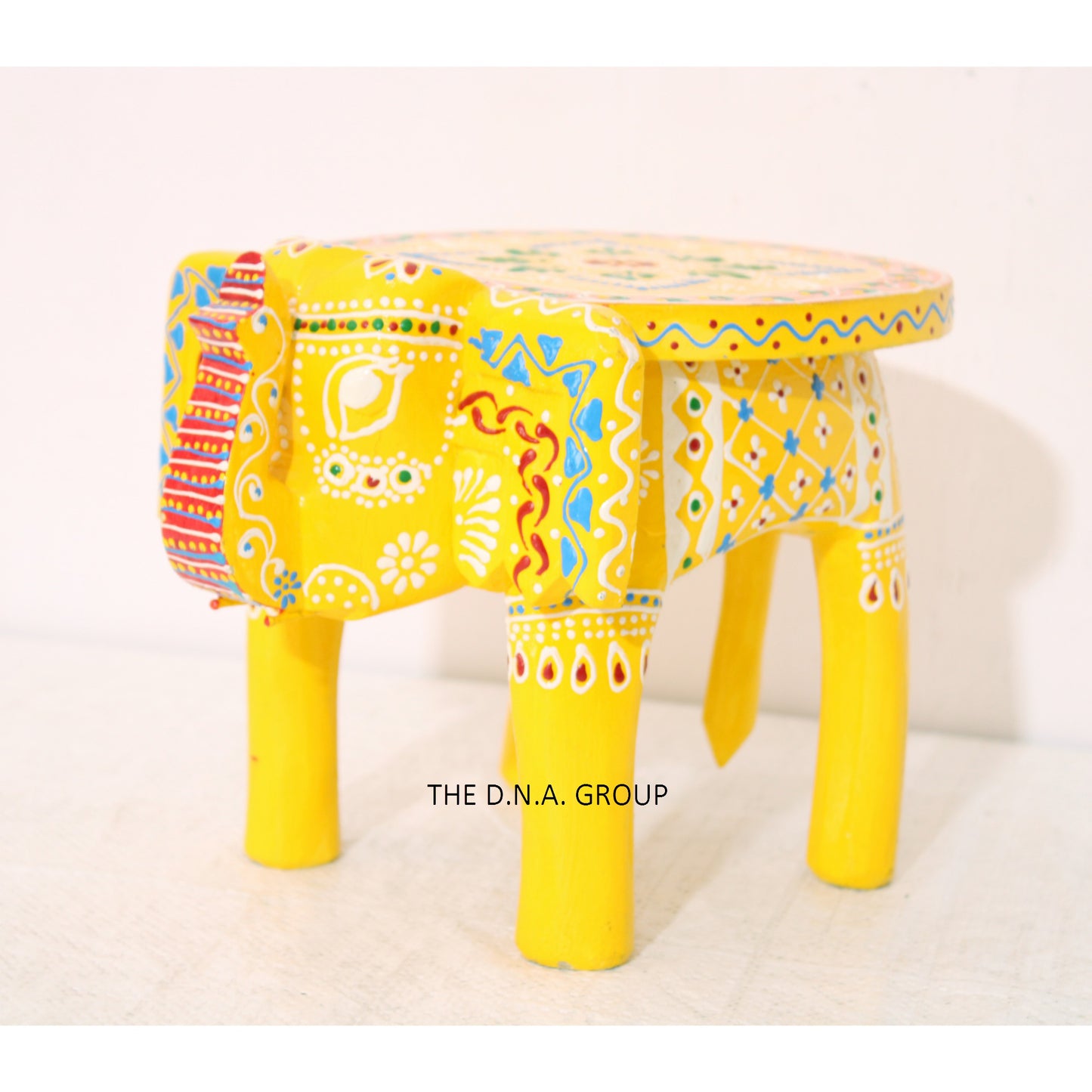 Wooden hand painted elephant stool for home and garden decoration traditional decorative art pieces