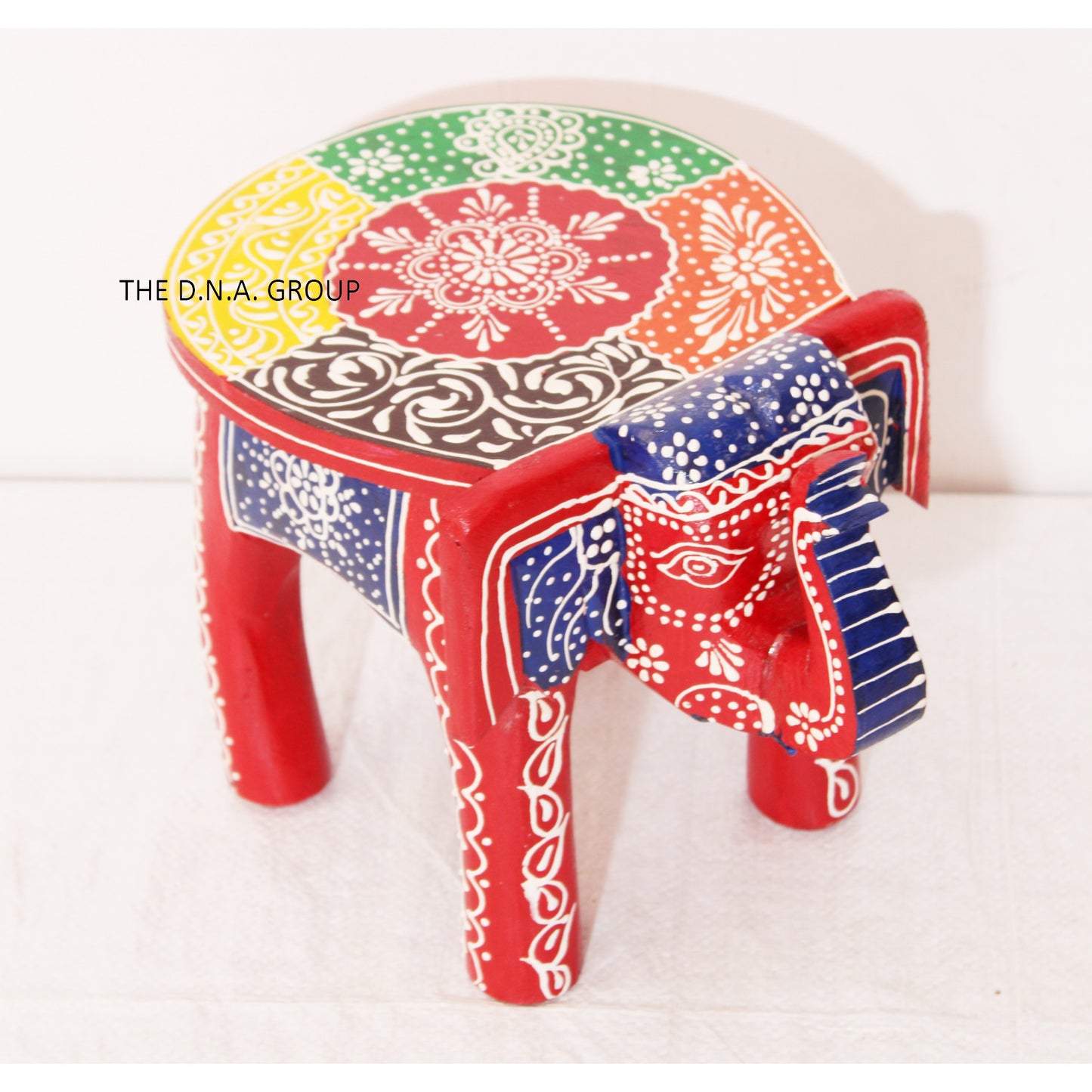 Wooden hand painted elephant stool for home and garden decoration traditional decorative art pieces