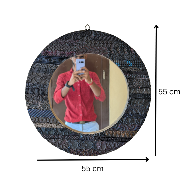 Handcrafted wooden round mirror for home and office wall hanging decoration, classy and stylish wall mounted gift idea