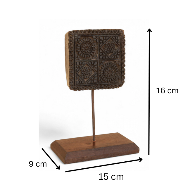 Antique wooden printed block with stand, home and office table top decoration, unique and antique gift idea