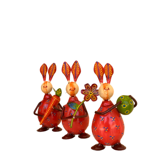 high quality iron rabbit set of 3 table decor show pieces for home and office decorative ideas.