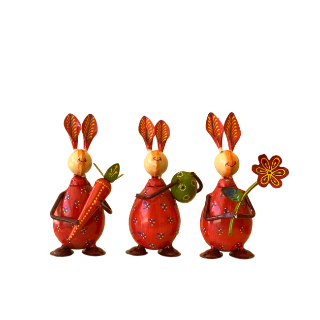 high quality iron rabbit set of 3 table decor show pieces for home and office decorative ideas.