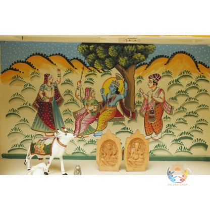 Radha Krishna Ji Hand-Painted  Wooden temple