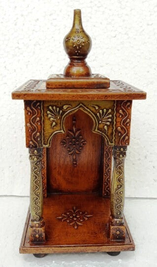 Small Wooden Temple Mandir In "Orange" and "Cooper"