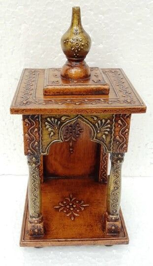 Small Wooden Temple Mandir In "Orange" and "Cooper"