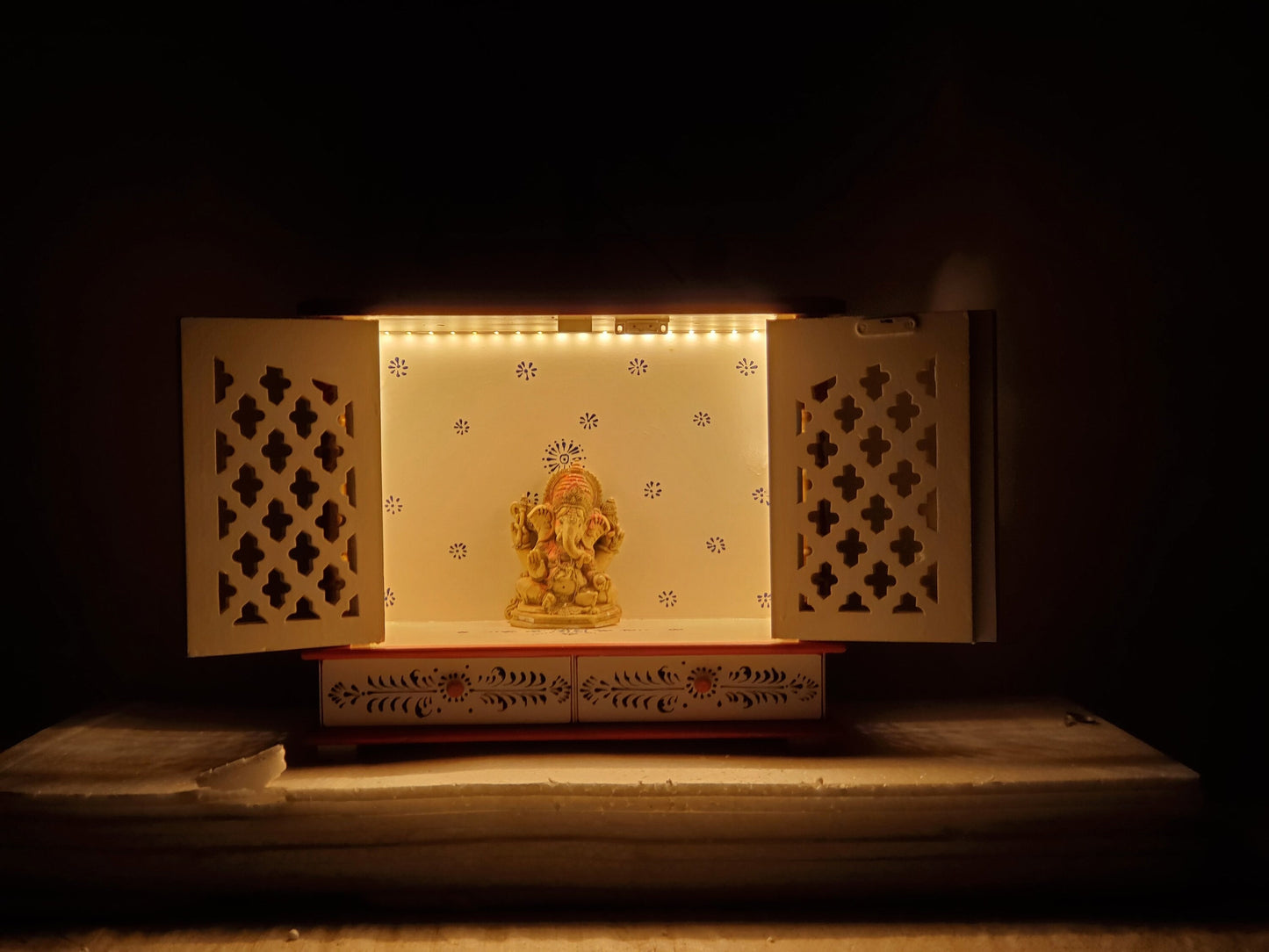 Handmade Wooden Temple /Pooja Mandir with LED