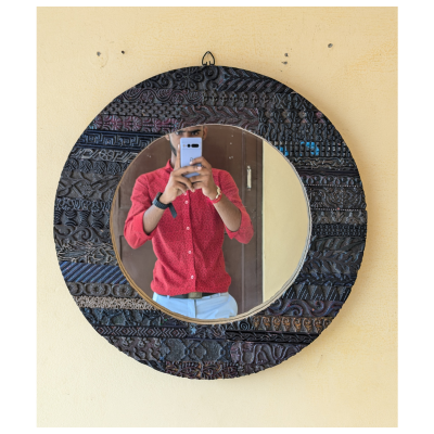 Handcrafted wooden round mirror for home and office wall hanging decoration, classy and stylish wall mounted gift idea