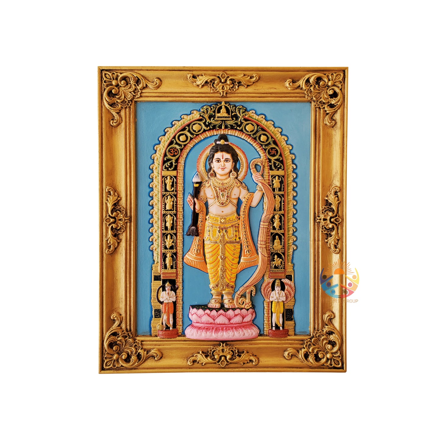 Balak Ram Five Years Murti Shree Ram Lalla Statue for Temple Hand Painted 3D Carving Frame Ayodhya The idol of Lord Ram 12 Avatar 46 x 59 CM