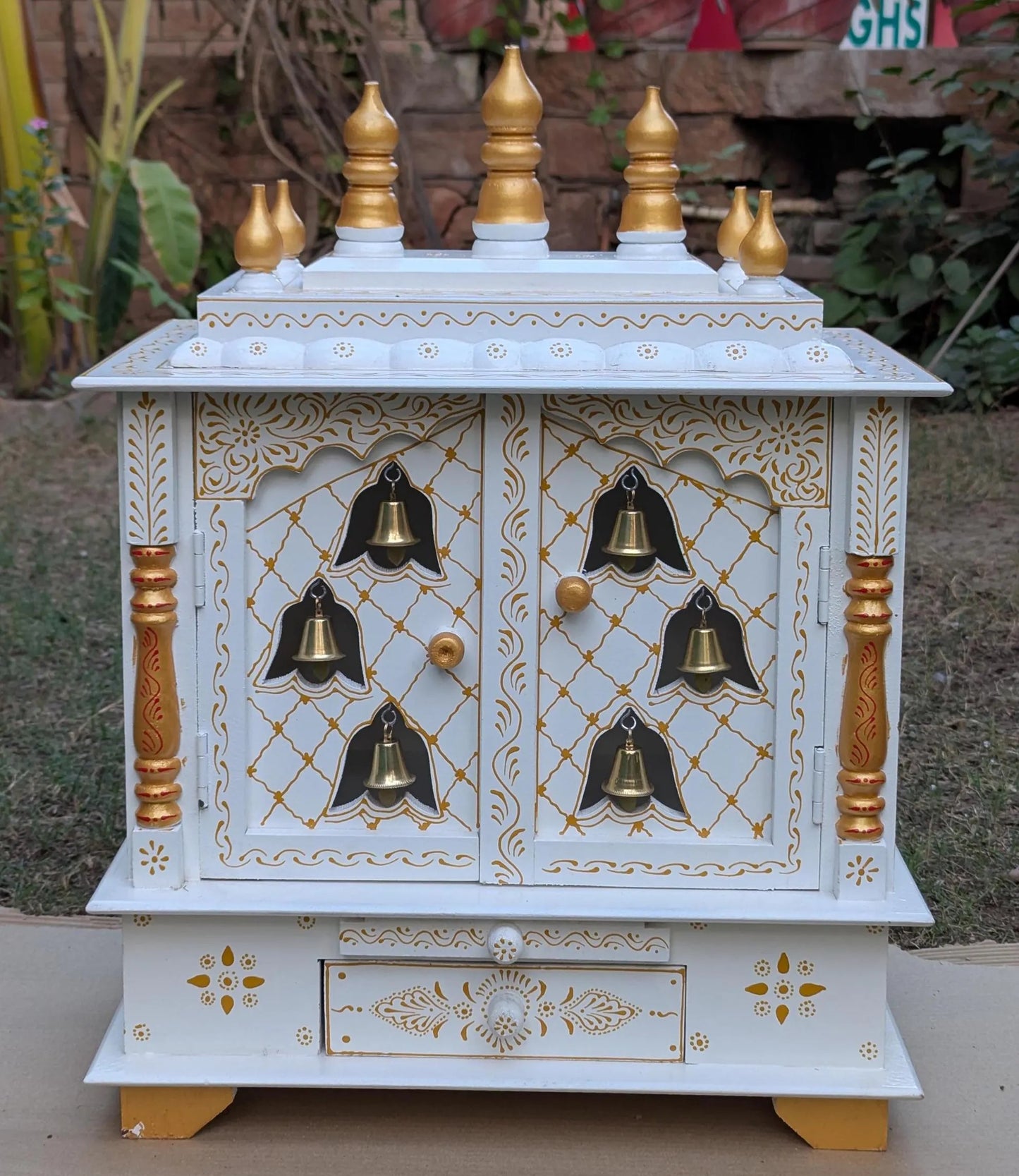 Wooden Temple With Golden Bells 15*8*22 Inches