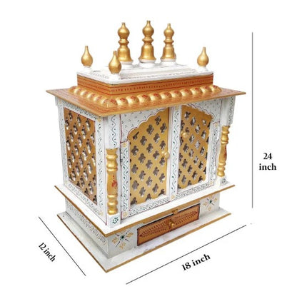 Wooden Temple Mandir For Home Red And Green