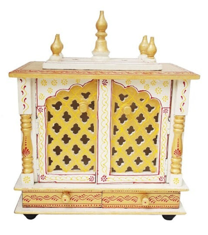 Wooden Temple Mandir Hindu Handcrafted White Golden