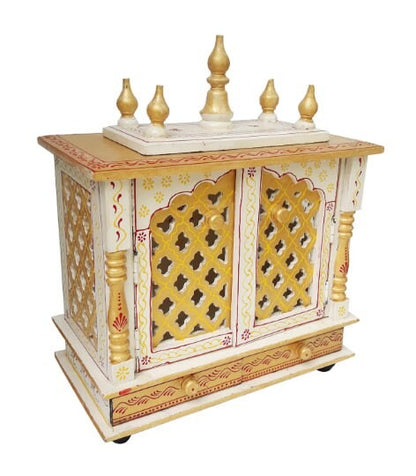 Wooden Temple Mandir Hindu Handcrafted White Golden