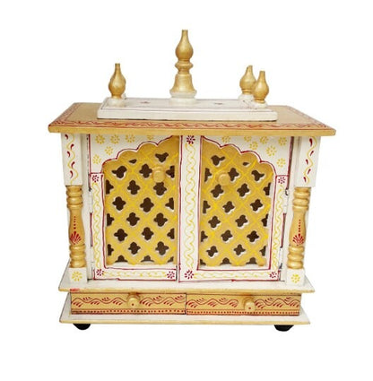 Wooden Temple Mandir Hindu Handcrafted White Golden