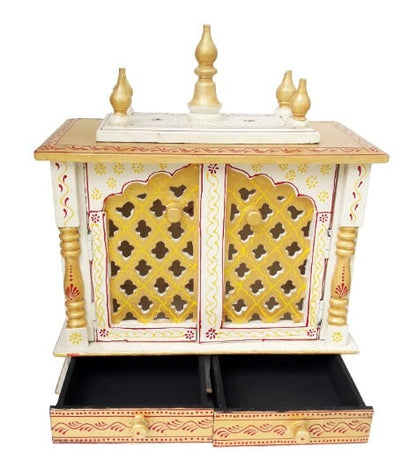 Wooden Temple Mandir Hindu Handcrafted White Golden
