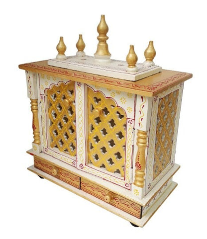 Wooden Temple Mandir Hindu Handcrafted White Golden
