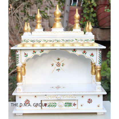 Big Size Wooden Temple in Classy White and Gold.