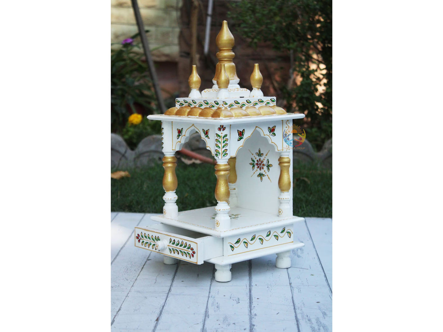 Big Size Wooden Temple in Classy White and Gold.