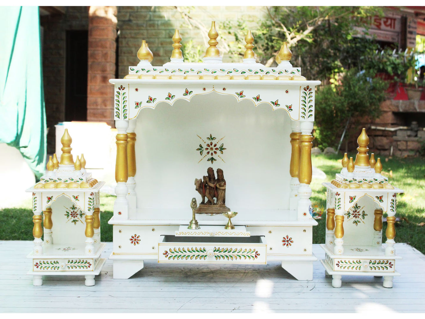 Big Size Wooden Temple in Classy White and Gold.
